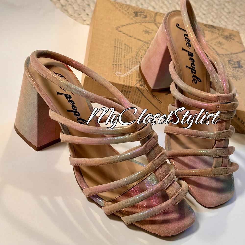 NIB FREE PEOPLE Strappy Rainbow Shimmer Gladiator Sandals! 38 8 pink NEW IN BOX!